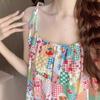 Summer Lace Lace Sweet Age-reducing Printing Suspender Dress Women's New Splicing Loose Medium and Long Dress