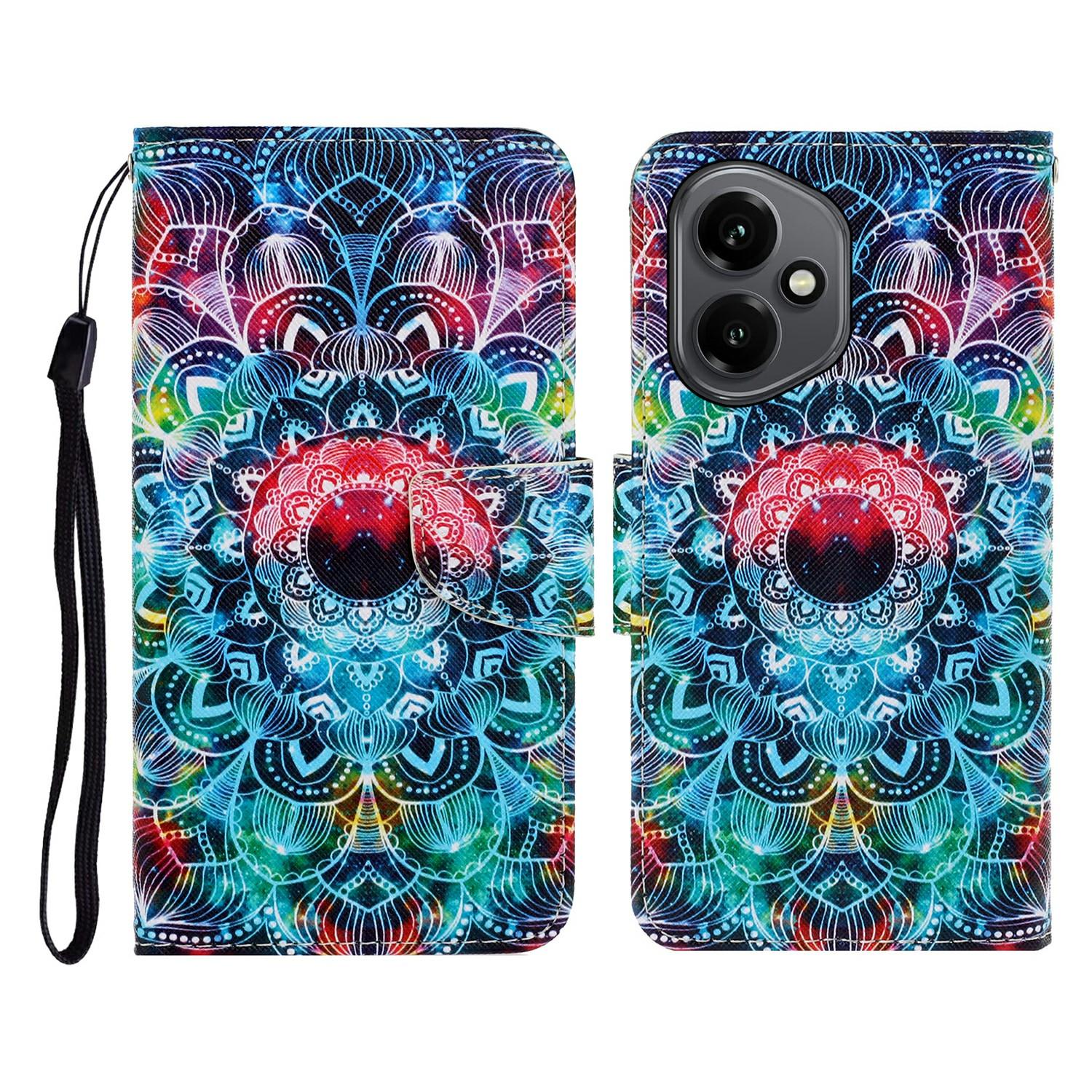 

For Honor 400 5G (Global) Case Pattern Printing Protective Leather Folio Phone Cover with Wrist Strap Mandala