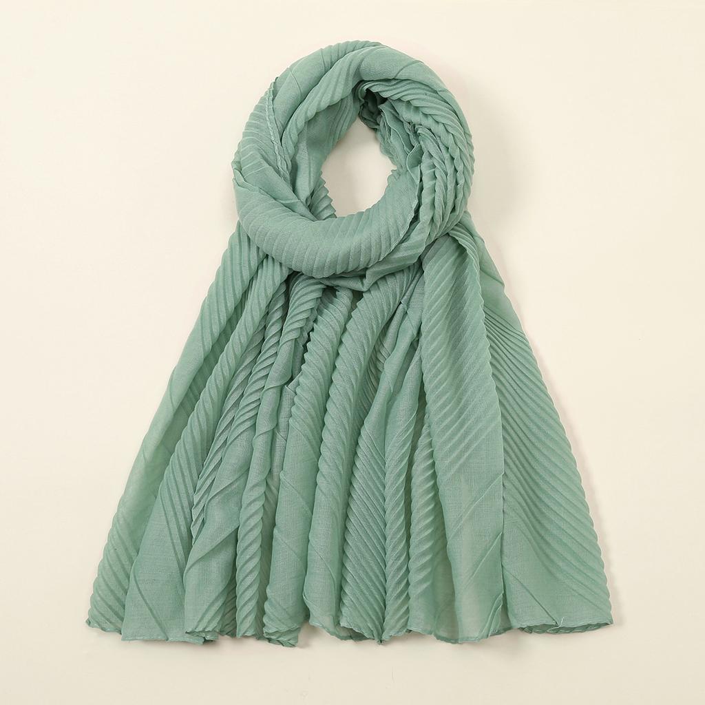 New monochrome cotton and linen pleated scarf in summer, high-quality solid-color pleated cotton and linen head scarf