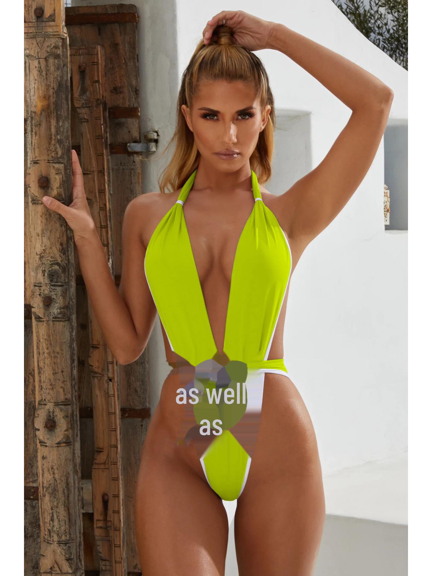 

Европейский и американский цельный бандажный купальник бикини - 8 цветов (19C299) Medium неоновый зеленый