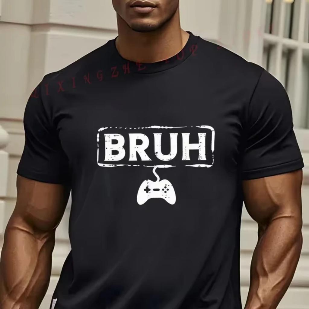 BRUH Men's Vintage Gaming T-Shirt - Soft Black Retro Video Game Controller Tshirt Casual Short Sleeve Tees