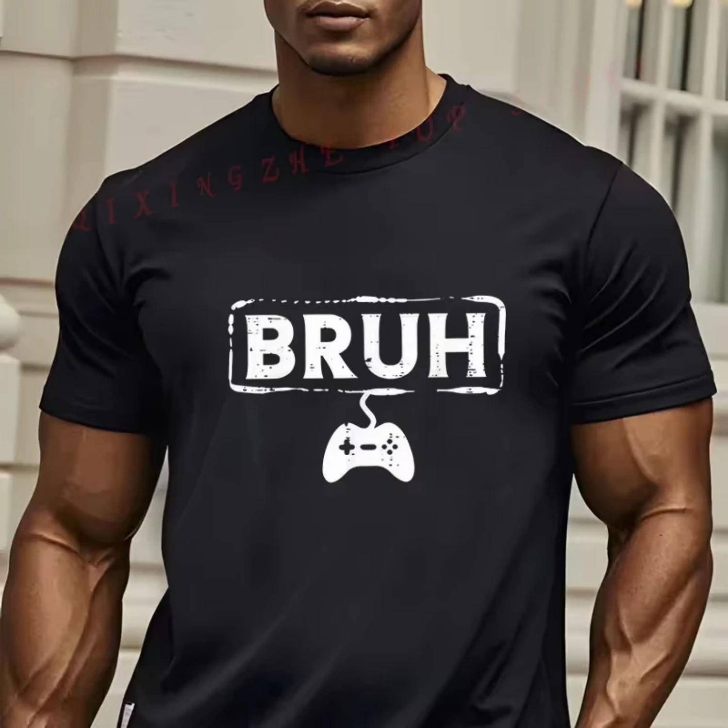 

BRUH Men s Vintage Gaming T-Shirt - Soft Black Retro Video Game Controller Tshirt Casual Short Sleeve Tees S разноцветный