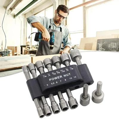 9/14ks Sada nářadí Power Nuts Driver Vrtací bity SAE a metrické nástrčné klíče Šroub 3/16~7/16, 5~12mm Šroubovák Imbusové klíče Sada klíčů