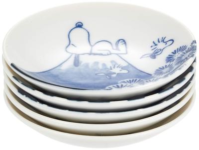 Yamaka Shoten SNOOPY Blue and White Soy Sauce Dish and Small Plate Set Adult Snoopy Microwave and Dishwasher Birthday Day Wedding Gift for Made In