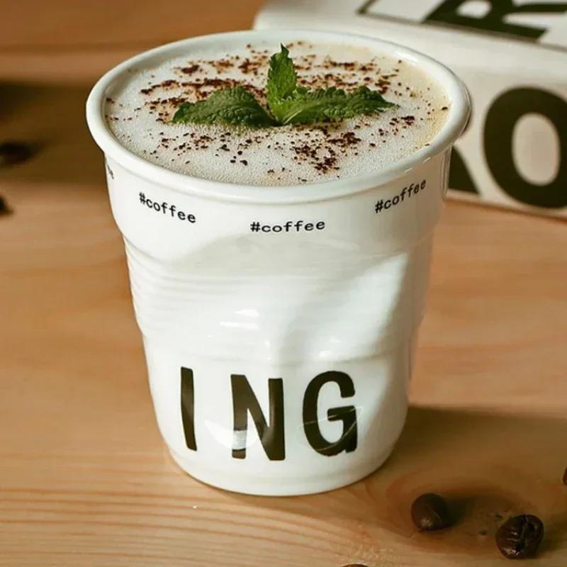 French Ins Style Irregular Ceramic Mug Hand-pinch Coffee Cup Mugs Glasses Kawaii Cup Dessert Plate Mugs Coffee Cup