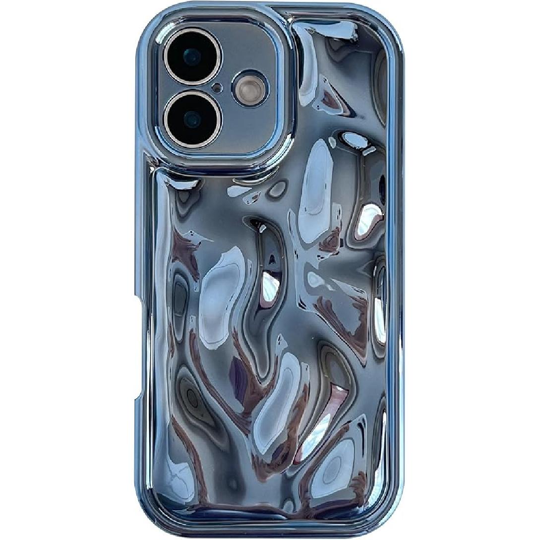 Caseative for iPhone 16 Case,Water Ripple Wave Meteorite Bubble Chrome Plating Soft Phone Case (Wine Red)