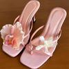 Internet Celebrity Travel Beach Shoes Europe and the United States 2025 New Flower Decoration Open-toed High-heeled Cool Slippers Women's Summer Fash