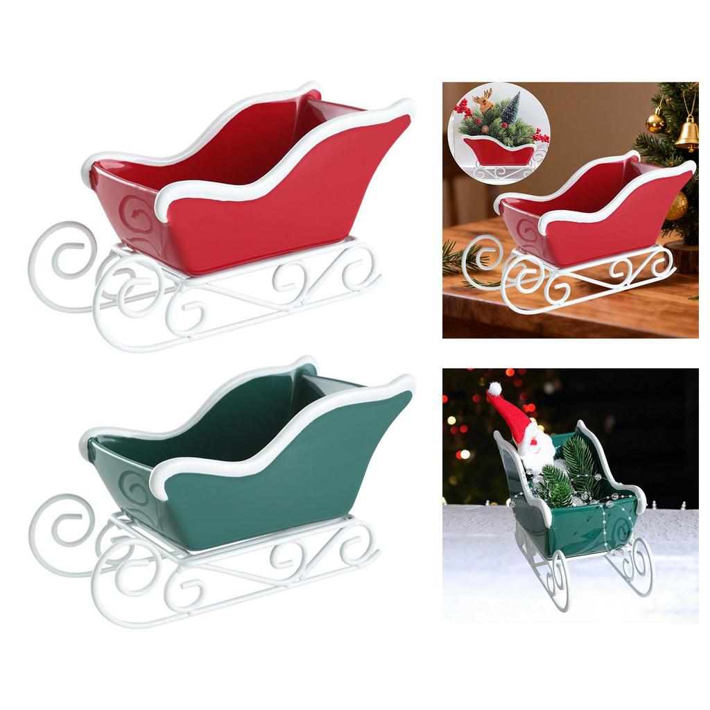 Christmas Sleigh Table Ornament,Server Gift,Candy Bowl Storage Basket Sled Shaped Bin for Holiday Farmhouse Home Present Mantle