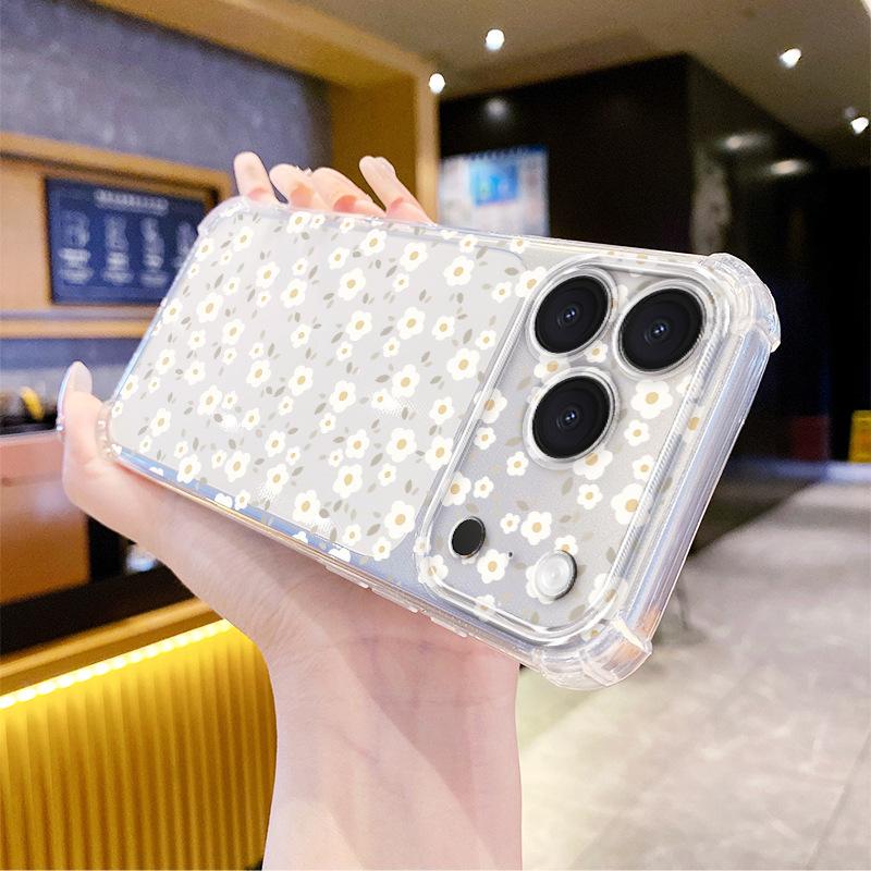 Applicable To iPhone15 Full Screen Floral Transparent Case Apple 16 Small Fresh Soft Girl Mobile Phone Case 17 All-inclusive Shock-proof Case