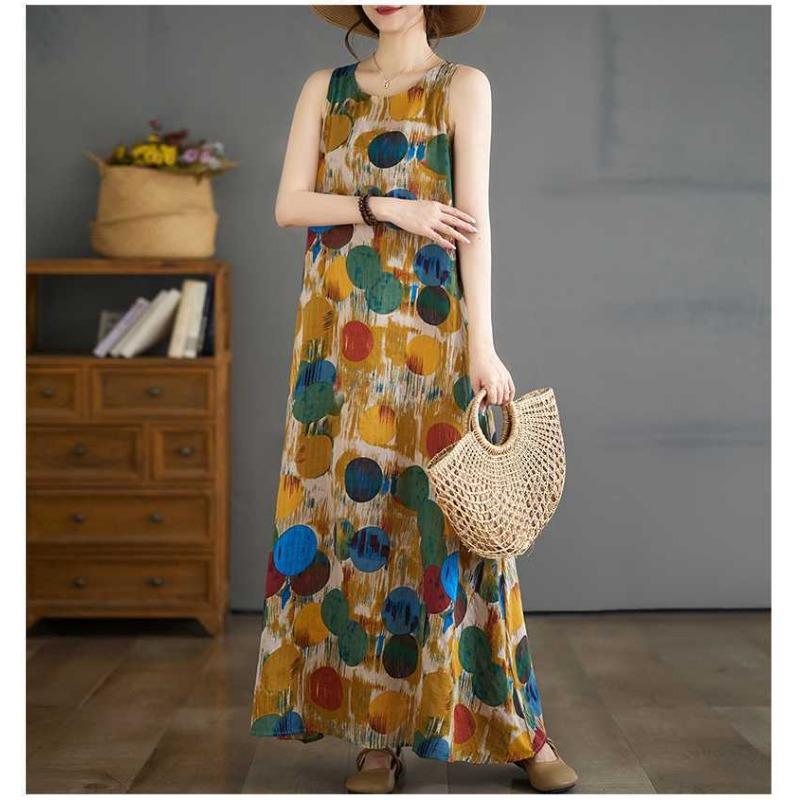 New Long Dresses Summer New Plus Size Sleeveless Round Neck Printed Dresses