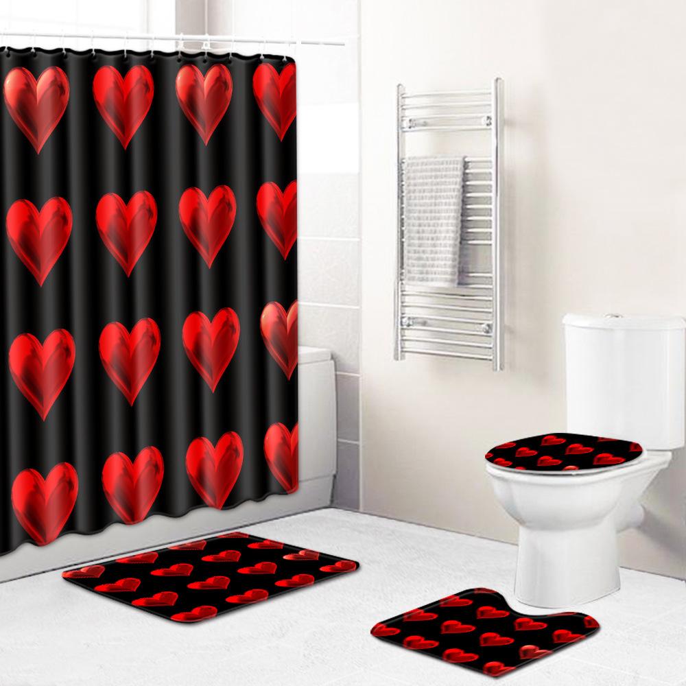 Shower Curtain Floor Mat Toilet Cover Foot Mat Door Mat Carpet Four-Piece Pattern