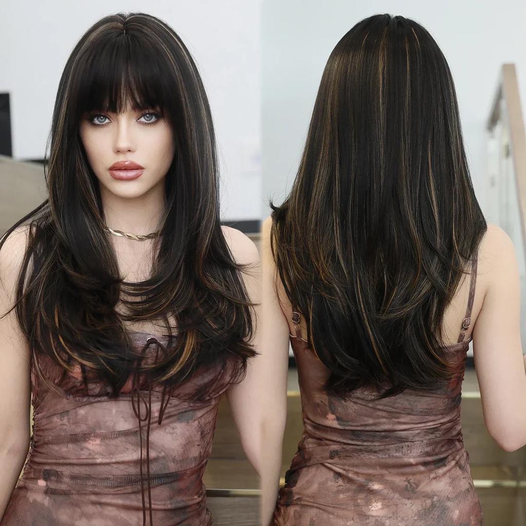 Profesionální Dlouhá Rovná Zelená Paruka pro Ženy Přírodní Syntetické Volné Vrstvené Vlasy Paruky s Ofinou Vysoká Hustota Vanilkové Cosplay Paruky