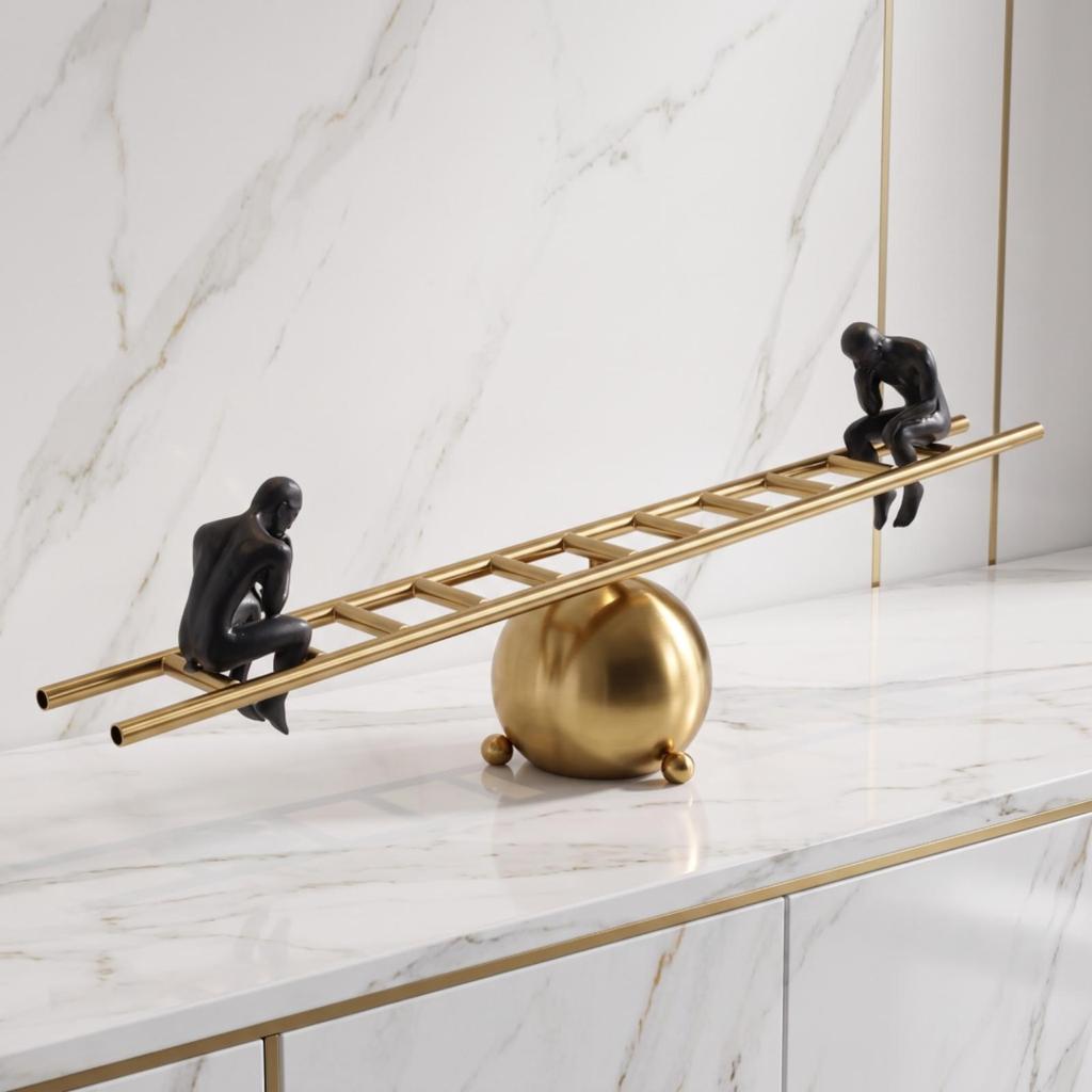 Balance Sculpture with Figurines Modern Ladder Statue Abstract Art Centerpiece for Home
