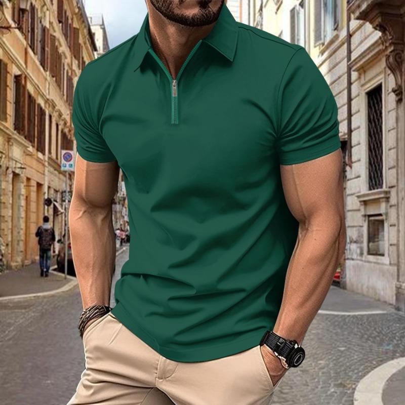 Men's Polo Shirt Casual Solid Color Zipper Lapel Top