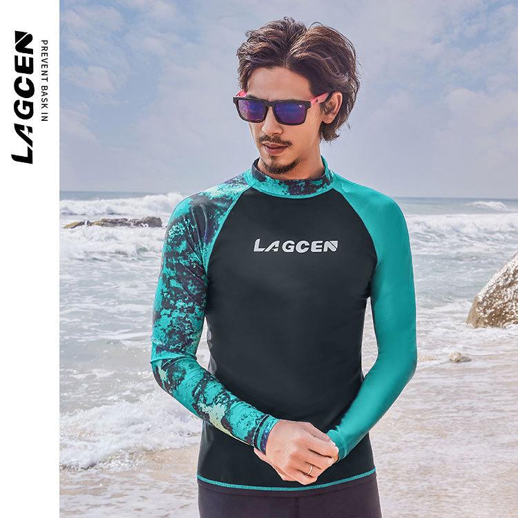 Herren Langarm Rash Guard Badeshirt Schnelltrocknend UV-Schutz Surfen Schnorcheln Strandkleidung für Wassersport