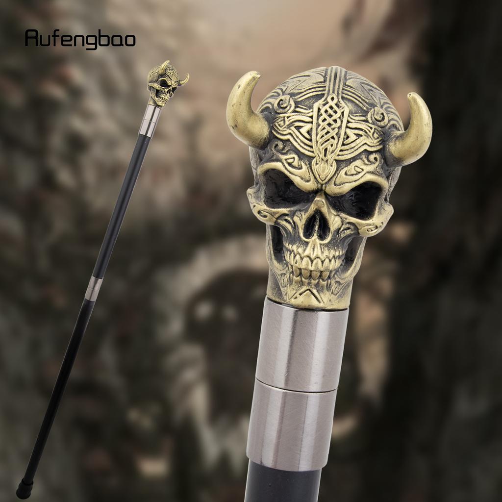 Yellow Horn Cattle Resin Skull Head Walking Cane Fashion Decorative Steel Stick Gentleman Skull Performance Stage Cane 93cm
