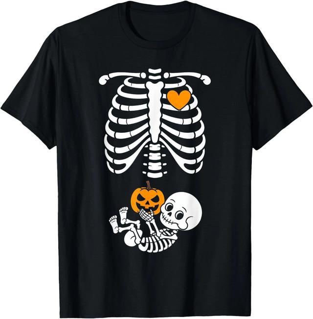 Halloween Skeleton Baby Rib Cage Maternity Pregnant Pumpkin T-Shirt, Unisex Tee S