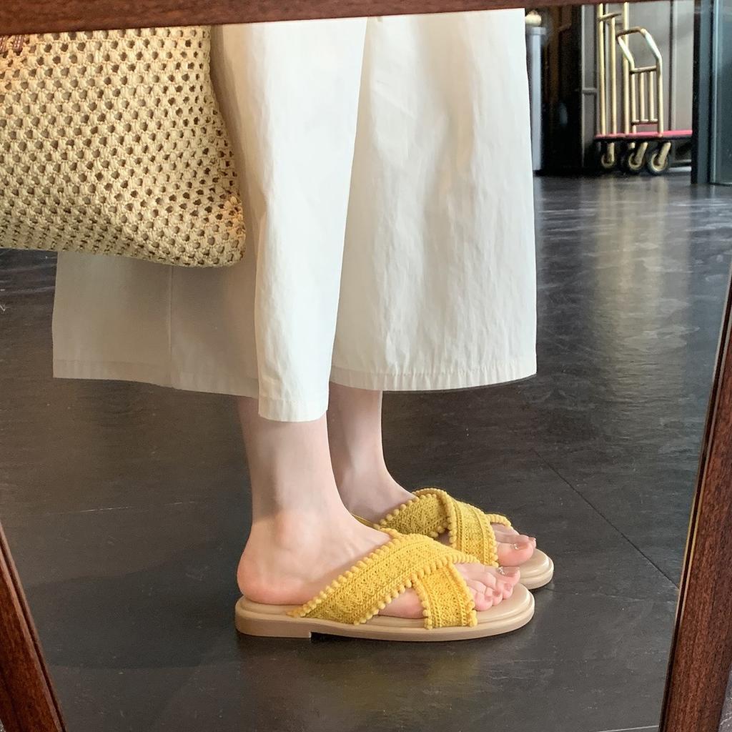 Grape mother has the same style in stock~ two versions~ holiday wind cross-woven open-toed outer wear cool slippers female summer
