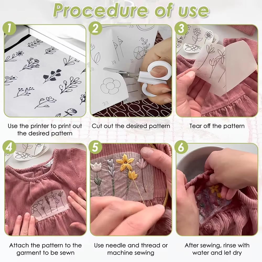 10/5Pcs Water Soluble Embroidery Stabilizer Self Adhesive Hand Embroidered Patterns Printable Paper Sewing DIY Accessories