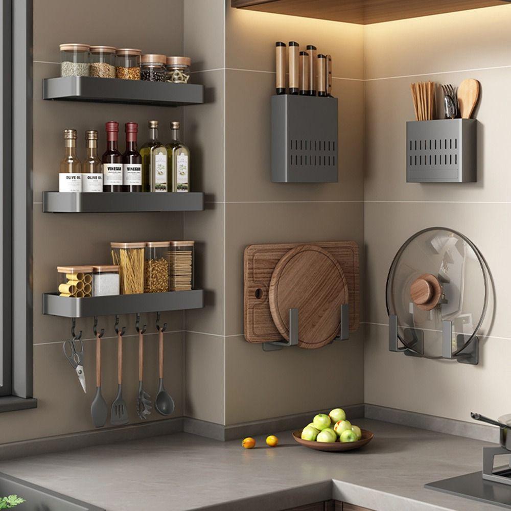 1PC Wall Hanging Lid Holder Multifunctional Pot Lid Storage Rack Cutting Board Shelf for Kitchen