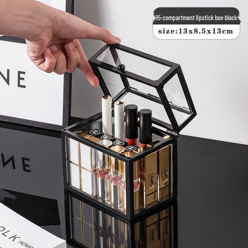 

High-End Dustproof Glass Lipstick Storage Rack with Lid, Multi-Layer Design, Large Capacity for Lipstick and Lip Gloss