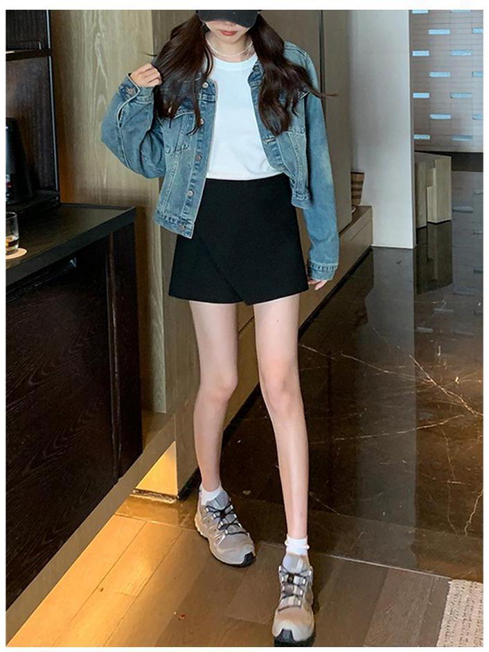 2025 Summer High-Waist Slimming A-Line Skirt Shorts for Women - Casual Petite Hip-Wrapping Style