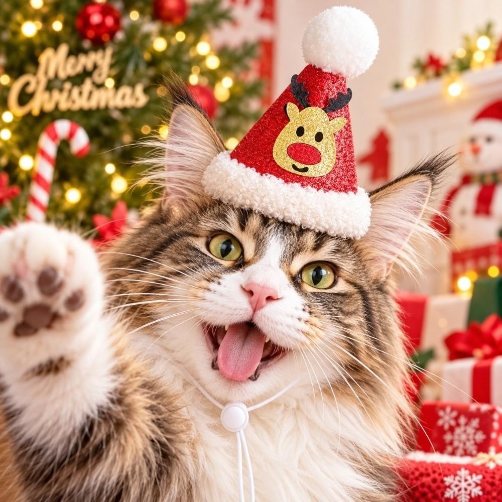 Knitted Yarn Christmas Pet Hat Soft Pompon Yarn Kitten Headwear Winter Gathering