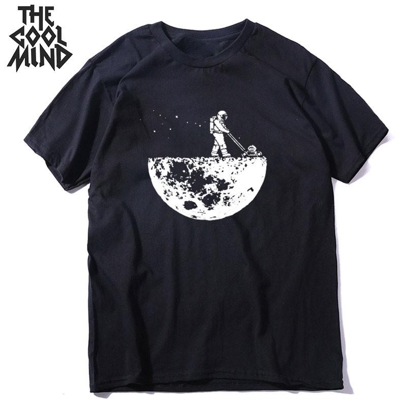 COOLMIND 100% Cotton Moon Print Men T Shirt Casual Summer Short Sleeve Men Tshirt Loose t-shirt Male Tee Shirts Mo0154