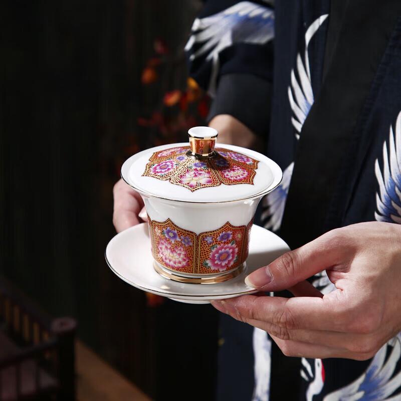 Chaxun Cloisonné Enamel Mutton-Fat Jade Porcelain Tea Set