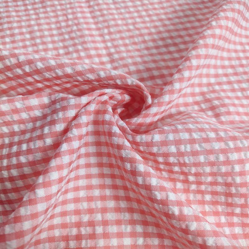 Thin Seersucker Plaid Fabrics By Meters for Summer Clothes Dress T-shirts Shirt Sewing Strip Needlework Soft Cloth Red Pink Blue