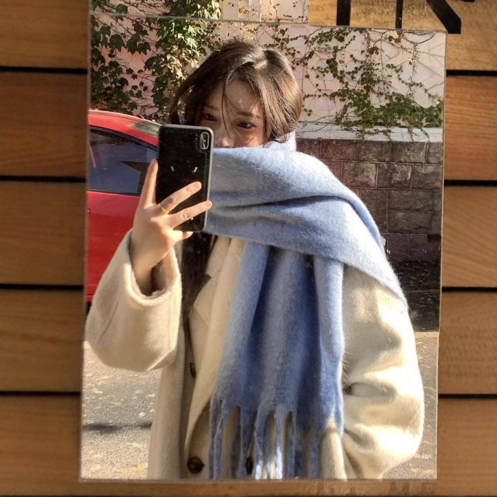 Winter Macaron Thickened Mohair Large Scarf Warm Face Cover Windproof Cold Resistant Plush Shawl Solid Color Scarf