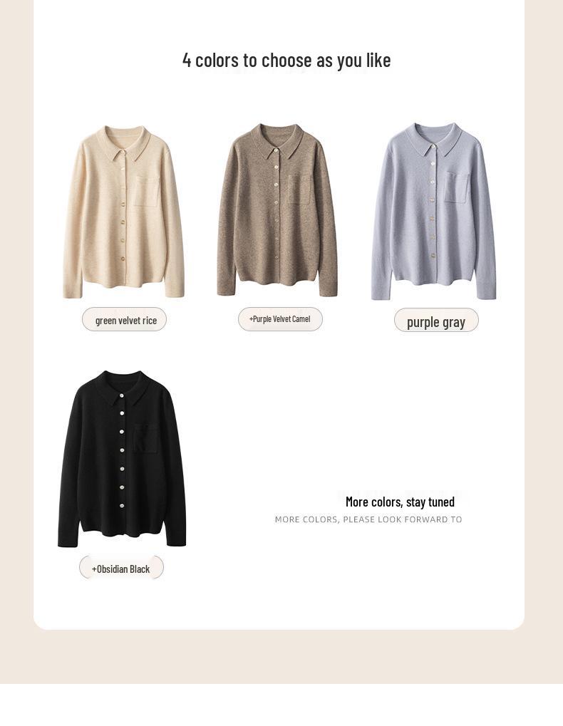 2024 Autumn/Winter Women's Cashmere Polo Collar Cardigan