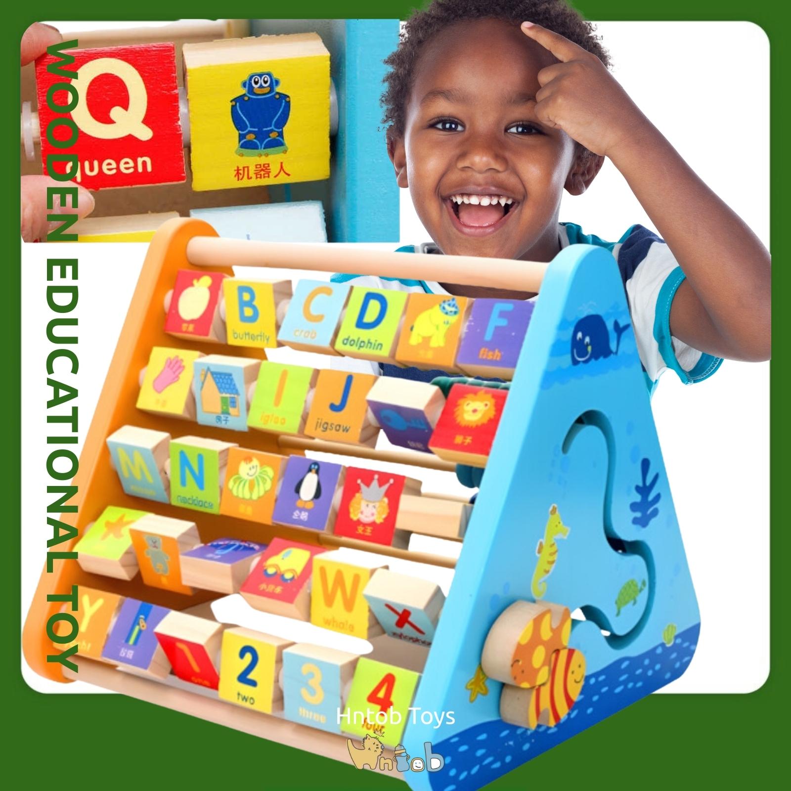 Hntob Wooden Five Sides Learning Shelf Multipurpose Activity Centre Triangle Abacus Cube Toy Five Sides