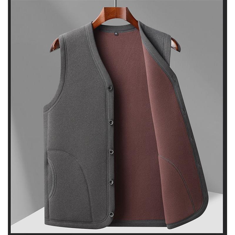 Autumn and Winter Men's Thickened Velvet Warm Vest Single-breasted V-neck Vest Jacket