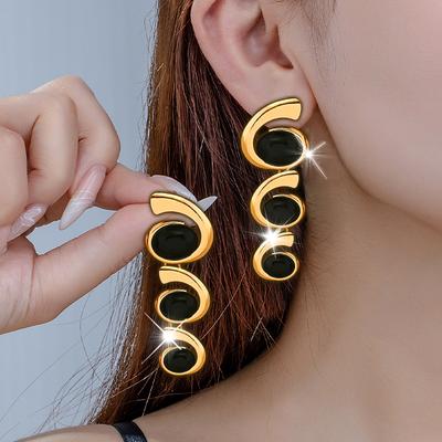 1 Pair of Elegant Women's Inlaid Oval Stud Earrings, Daily Wear with Earrings, Fashionable Personality