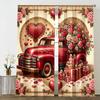 2 Stück Retro Rotes Auto Liebe Blumenarrangement Vorhang   Amerikanischer Süßer Element Stil   Schlafzimmer und Wohnzimmer   Raffbandtaschen-Stil
