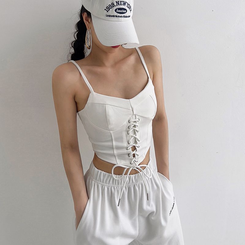 

Модный стиль майка женская Xiacnee сексуальная шнуровка сексуальная верхняя одежда спортивная облегающая базовая труба топ короткий топ White S