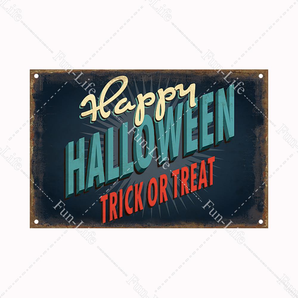 Halloween Pumpkin Tin Sign Vintage Plate Bat Poster Painting Festival Metal Signs Bar Art Party School Wall Home Decor 20x30cm