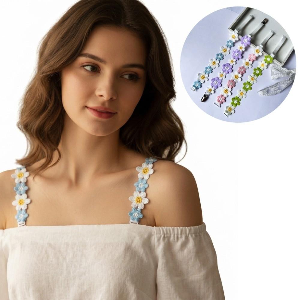1 Pair Removable Flower Shoulder Straps Elastic Floral Shoulder Belts Floral Bra Straps for Dress