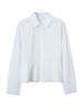 Women's White Cotton Shirt, Loose Fit, Lapel, Cinched Waist, Patchwork, Elegant, Versatile, Slimming, Long Sleeve