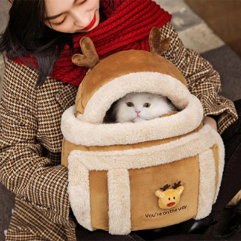 Fashion Autumn Winter Cat Backpack Pet Carrier Warm Soft Sherpa Travel Bubble Bag For Small Cats Christmas Gift Pet Supplies