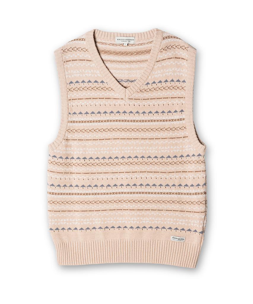 Edeunbeoleokeulleob Fair Isle V-Neck Vest (Beige)