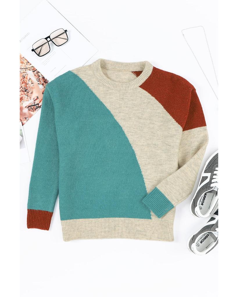 Azura Exchange Colorblock Ribbed Trim Round Neck Sweater