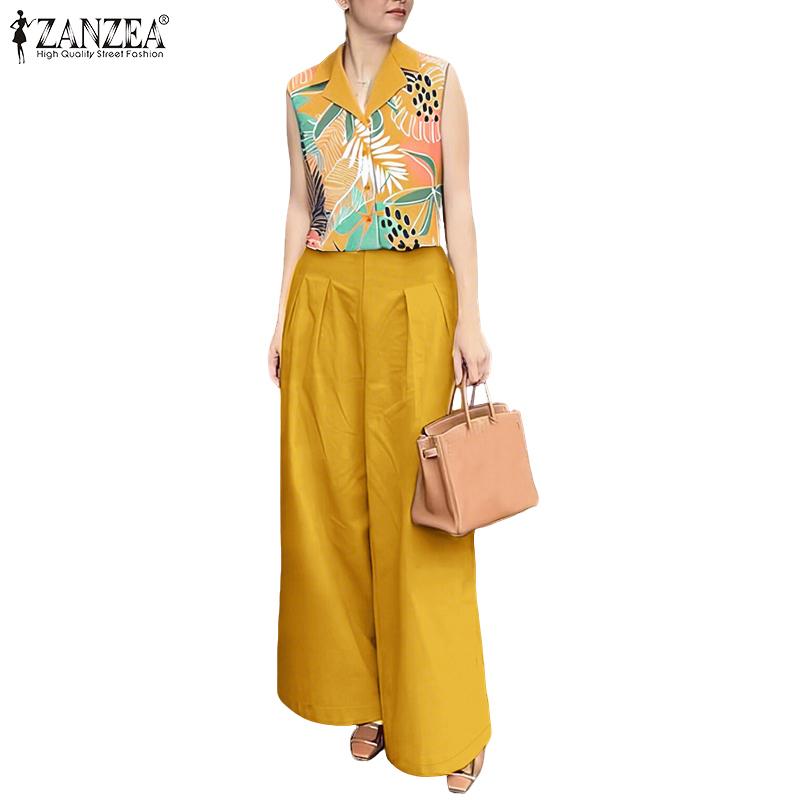 

ZANZEA Women Casual Print Vest Tops and Pants Summer Two Piece Suit Sets S жёлтый