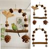 Bird Perch Stand Wooden Parrot Swing Toy, Hanging with Pinecone/Bell, Cage Standing Branch Toy for Parakeet Cockatiel Finches Conures Budgie