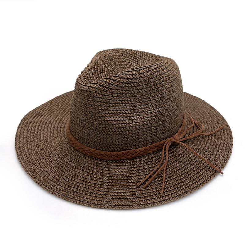 Men's and women's summer Panama straw hat Korean fleece beach sun protection cowboy top hat Wide brim outdoor sun hat