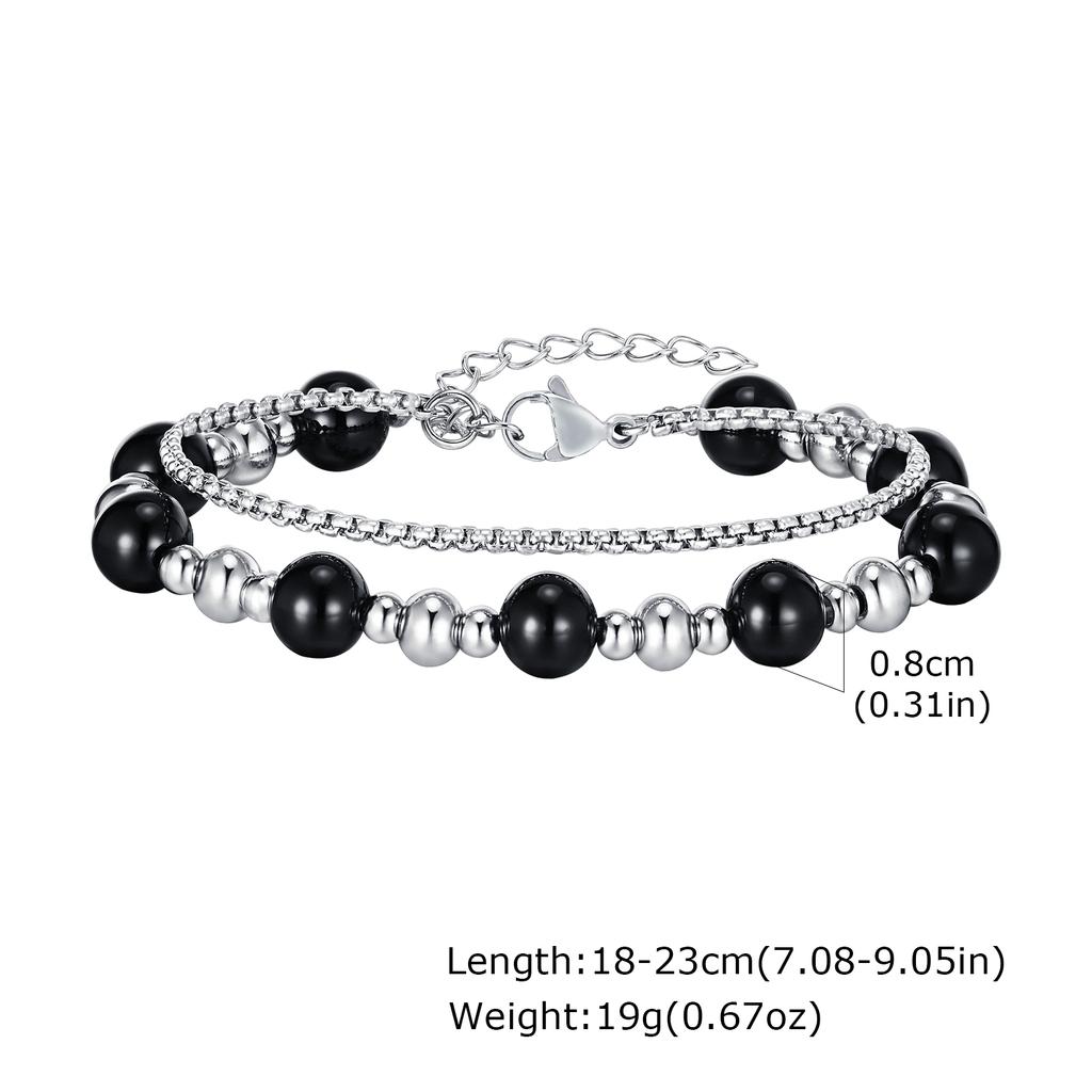 Stainless Steel Layered Bracelet for Men Boys,Metal Beads Natural Stone Bracelets,Hiphop Fashion Jewelry