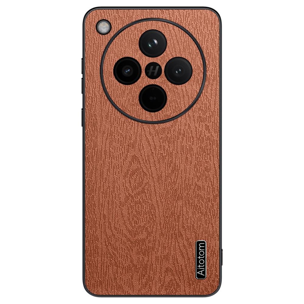 For Oppo Find X8s+ 5G Case Wood Texture PU Leather Coated PC TPU Phone Cover