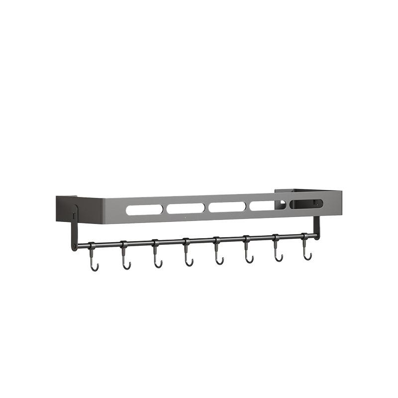Charlotte Gunmetal Grey Wall-Mounted Kitchen Storage Rack with Seasoning Jar Organizer, Punch-Free