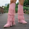 Large Size Women'S Long Tassel Boots Autumn And Winter Pointed Thick Heel Fashion Boots Vintage Boots